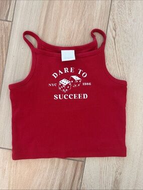 Zara kids cropped Red Ribbed Tank with White Dice Graphic